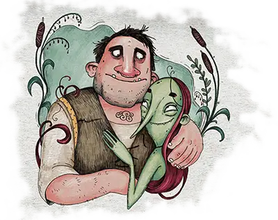 کاریکاتور دختر دماغ دراز و مرد پهلوان